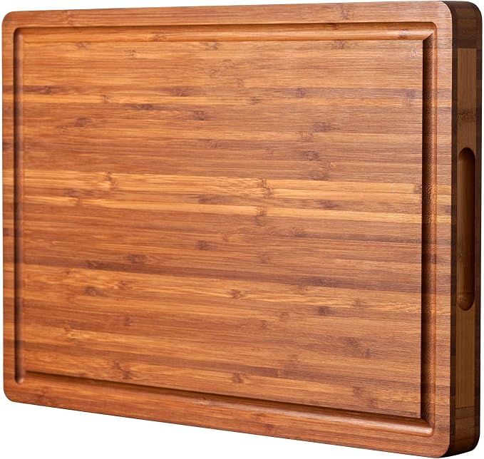 Allsum Bamboo Wood Cutting Board for Kitchen, 1" Thick Butcher Block, Cheese Charcuterie Board, with Side Handles and Juice Grooves, 16x11"
