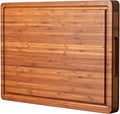 Allsum Bamboo Wood Cutting Board for Kitchen, 1" Thick Butcher Block, Cheese Charcuterie Board, with Side Handles and Juice Grooves, 16x11"