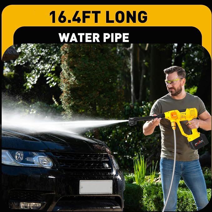 1100PSI Cordless Car Washer,Portable Battery Powered Cleaning Tool | 10-Speed Adjustment, Battery Level Display, 6-in-1 Nozzle, Self-Priming System for Car, Garden, Patio & Floor Cleaning
