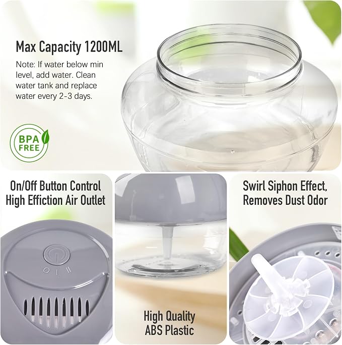 Water-Based Purifier Air Washer, Variable Speed Air Washer Aroma Diffuser with 7 Color 6 LED Night Light, Aroma Fresher Small Air Cleaner, Air Revitalizer & Freshener for Home, Office