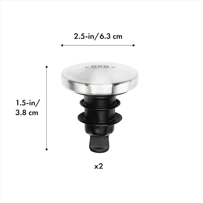 OXO SteeL Vertical Lever Corkscrew with Removable Foil Cutter,Black/Silver,2.1 & SteeL Expanding Leakproof Wine Stopper, (2 Pack)