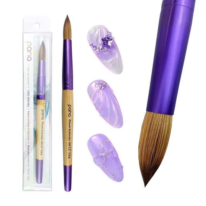 Pana USA Acrylic Nail Brush100% Pure Kolinsky Hair New LIMITED EDITION BEIGE PURPLE Wood Handle with Purple Ferrule Round Shaped Style (Size # 18)
