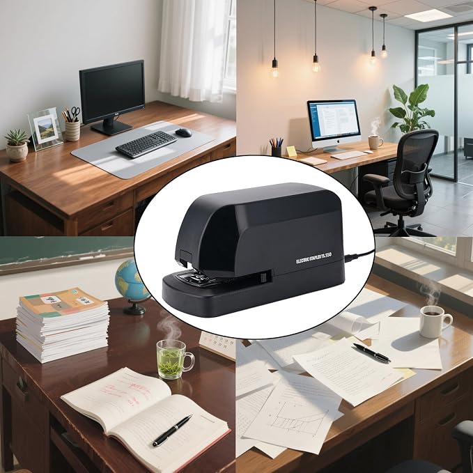 Electric Stapler for Desk, 45 Sheet Capacity Automatic Stapler Desktop, Office Staplers Electric, AC Operated Staplers Heavy Duty Office Use with 1,000 Staples & Staple Remover, Black