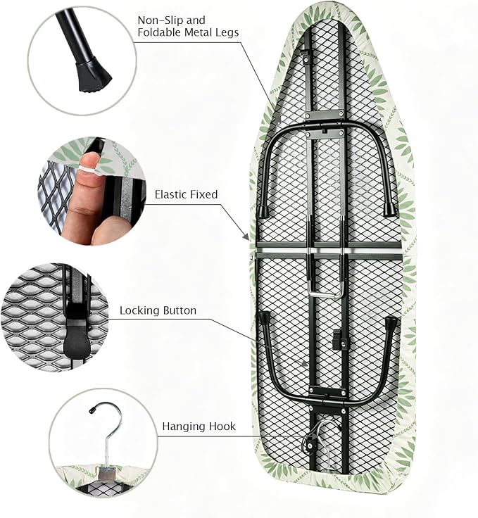 SheeChung Small Ironing Board 12"x32",Mini Ironing Board with Metal Mesh | Foldable,Tabletop,Hanging Hook,Cotton Cover,Heat Resistant Pad,Space Saving,Non-Slip Feet,Fits for Dorm Travel Sewing Room