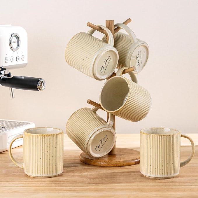 theterra Ceramic Coffee Mugs Set of 6, 14.2oz Handmade Coffee Cups with Handle for Latte, Tea, Milk, Beer, Hot Cocoa, Cappuccino