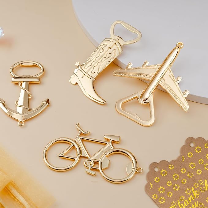 50 Pack Airplane Bottle Opener Favors, Metal Airplane Bottle Openers with Thank You Tags & Organza Bags, Travel Themed Party Favors, Destination Wedding Favors, Let the Adventure Begin Theme