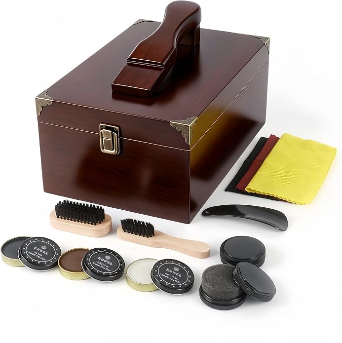 13Pcs Shoe Shine Box Set, Wooden Shoe Polish Kit, Leather Shoe Care Kit for Men & Women