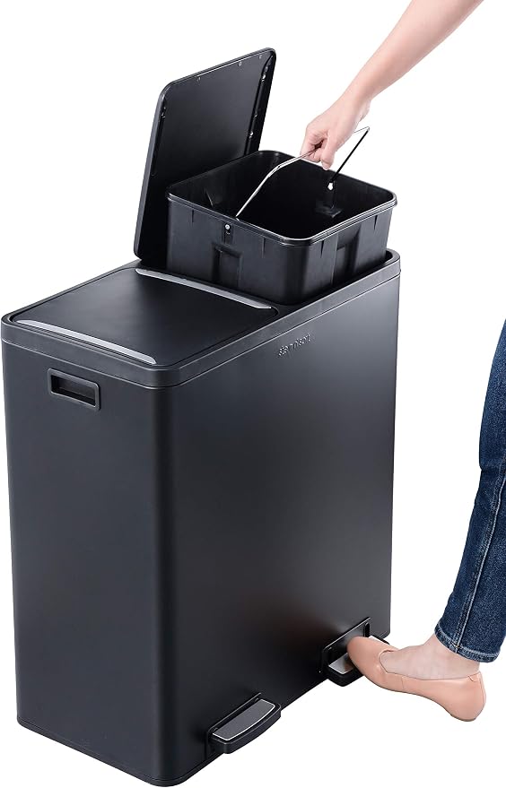 Step N' Sort The 18.5 Gallon Extra Large Capacity, Soft-Step, Dual Trash and Recycling Bin with Removable Inner Bins