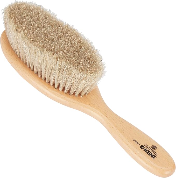 KENT OTHH1 Clothes Brush, 100% Natural Pure Horsehair in Japanese Style Lint Remover for Delicate Cashmere, Wool, and Silk to Keep Fabrics Free from Fibres, Fluff. Luxury Beechwood. Made in England
