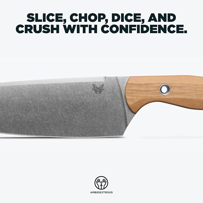 Benchmade Chef Knife Kitchen Knife, CPM-154 Steel Blade (4025-02) | Maple Valley Black Bolster Richlite / G10 handle with black bolster, Drop-Point blade