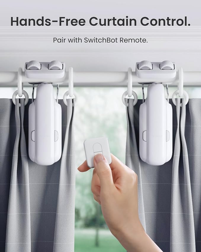 SwitchBot 2025 Automatic Curtain Opener 2 Packs with Remote, Bluetooth Remote Control, WiFi&APP Control, Upgraded High-Performance, Add Hub to Work with Alexa, Google Home, HomeKit