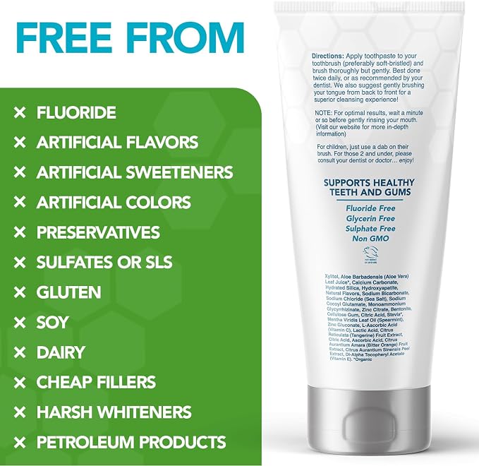 Nano hydroxyapatite Toothpaste Fluoride Free; Dentist Formulated Pro Remineralizing Toothpaste Plus Anti Cavity Xylitol, Tooth Remineralization for Sensitive Teeth & Enamel Support in Peppermint Wow