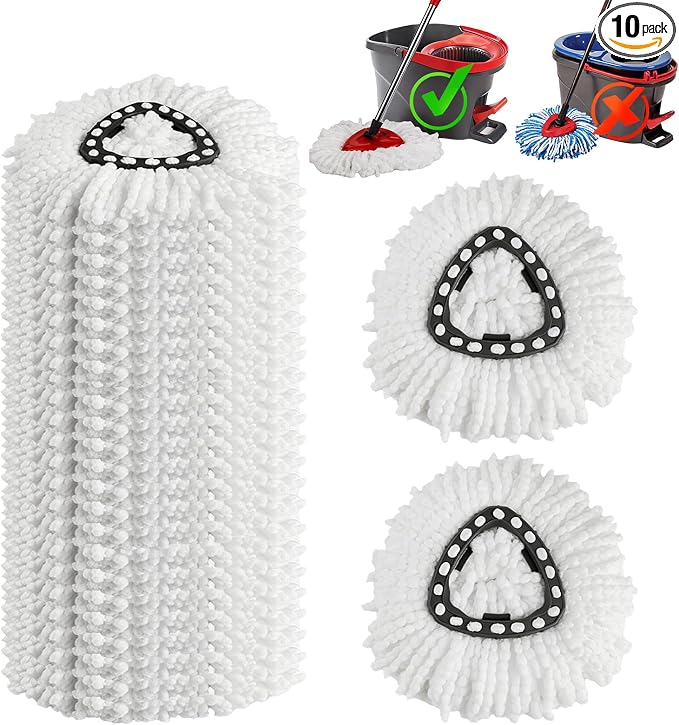 10Pack Spin Mop Replacement Heads,100% Microfiber Mop Heads Replacements Compatible with Oceda Easywring 1-Tank System,360 Degree Spin Mop Replacement Head for Easy House Cleaning Floor Mopping
