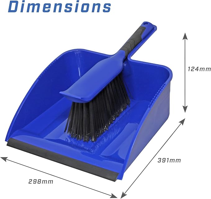 Faithfull FAIBRDUSTLRG Large Heavy-Duty Plastic Dustpan and Brush Set, PVC Lip, Flagged Bristle Brush with Built-in Scraper for Easy Cleaning & Sweeping
