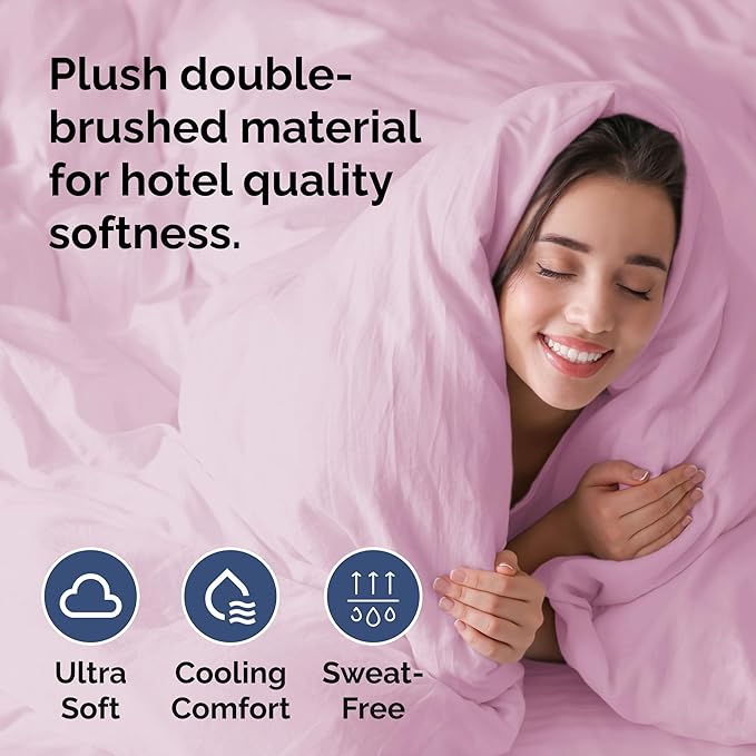 Duvet Cover Queen Size Set - Extra Soft Queen Duvet Cover 90" x 90" with 2 Pillow Shams for Women, Men, Kids & Teens - Hotel Luxury w/ Zipper Closures & Ties - Comfy, Cozy & Breathable (Light Pink)