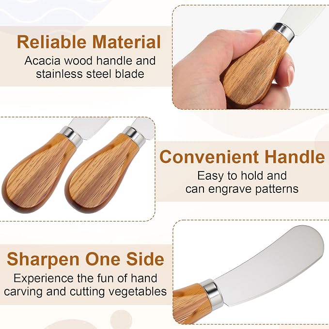 Geetery 12 Set Acacia Wood Charcuterie Board with Knife Wooden Serving Tray with Groove Acacia Wood Cutting Board with Gift Box and Card for Wedding Baby Shower Housewarming Gift (14 x 8 Inches)