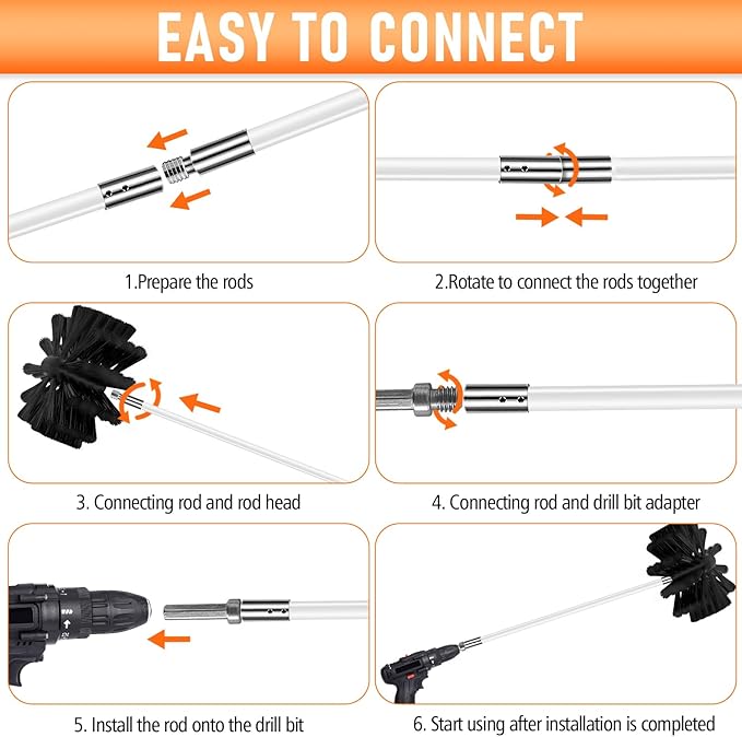 25Feet Chimney Sweep Kit,6 in Brush Head,Dryer Vent Cleaner Kit, Chimney Sweep&Chimney Cleaning Kit, Rotary Chimney Cleaning System for Flue/Fireplace/Sewage Pipe/Hood with 19 Nylon Flexible Rods