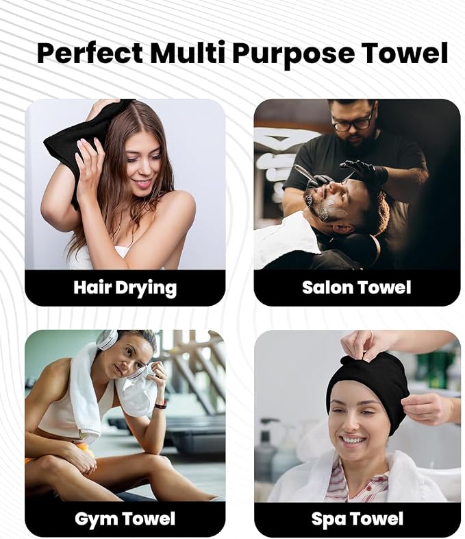 Avalon Towels Salon Towel - Black and White Hand Towels Bulk Pack of 24 - 100% Cotton Absorbent Spa, Facial & Gym Towel for Working Out - 16x27 Inches (Not Bleach Proof)