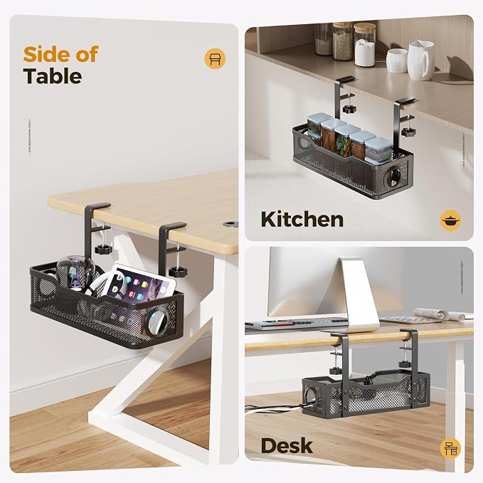 Under Desk Cable Management Tray Black, Cinati Wire Organizers No Drill, Cable Tray with Clamp for Wire Management, Cord Organization Box for Office, Home - No Damage to Desk