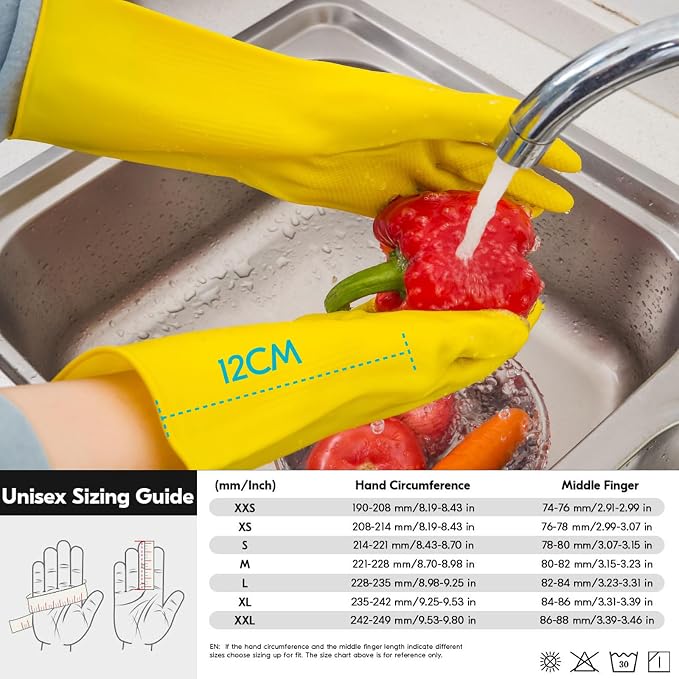 Vgo... 5-Pairs Reusable Household Gloves, Rubber Dishwashing gloves, Extra Thickness, Long Sleeves, Kitchen Cleaning, Working, Painting, Gardening, Pet Care (Size L, Yellow, HH4601)