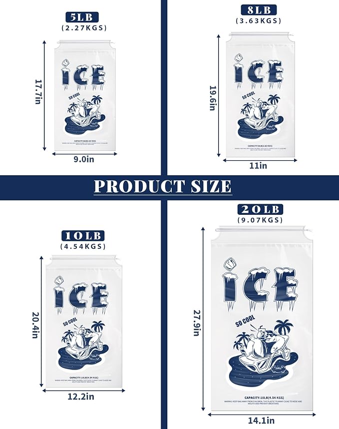 100 Pack Ice Bags 10 lb, Heavy-Duty Ice Bags with Drawstring, Portable Ice Cube Storage and Freezer Keeper(2 Mils Thickness)