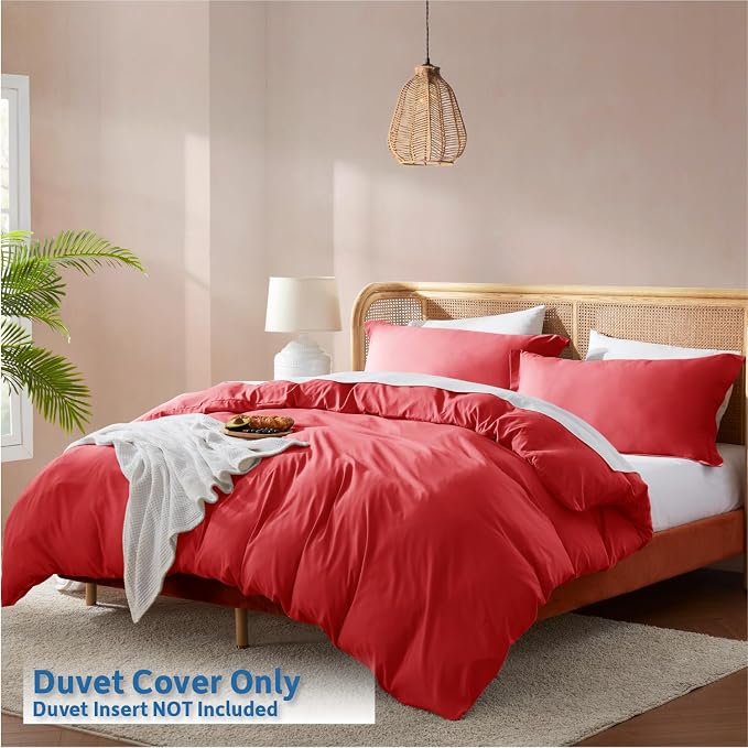 Nestl Red Duvet Cover Queen Size - Soft Double Brushed Queen Duvet Cover Set, 3 Piece, with Button Closure, 1 Duvet Cover 90x90 inches and 2 Pillow Shams