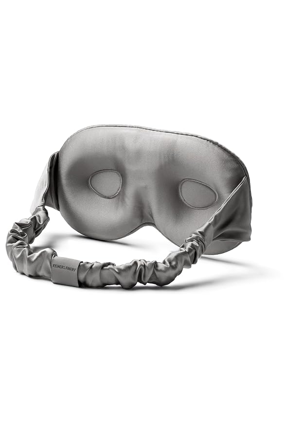Fishers Finery 25 Momme 100% Organic Mulberry Silk Adjustable 3D Sleep Eye Mask - Contoured for Lash Extensions, Relieves Eye Pressure - New and Improved Style (Silver)
