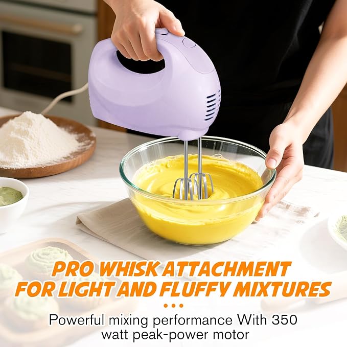 Handmixer Electric Handheld - 5 Speed Portable Kitchen Mixer Electric with 5 Stainless Steel Accessories Whisk, Food Beater for Whipping Mixing Cookies(Violet)