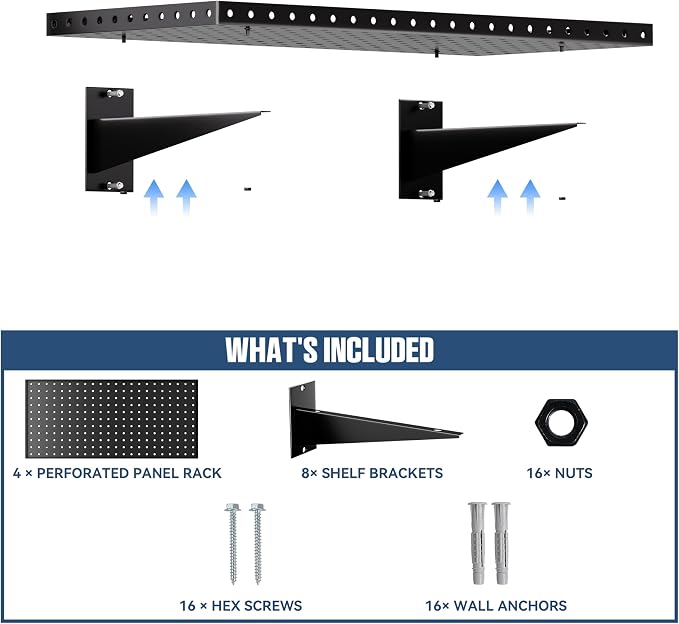 Garage Wall Shelving 4-Pack, 24"x12" Wall Mounted Shelves, Heavy Duty Shelves for Garage Storage, Holds Up to 100 lbs, Black