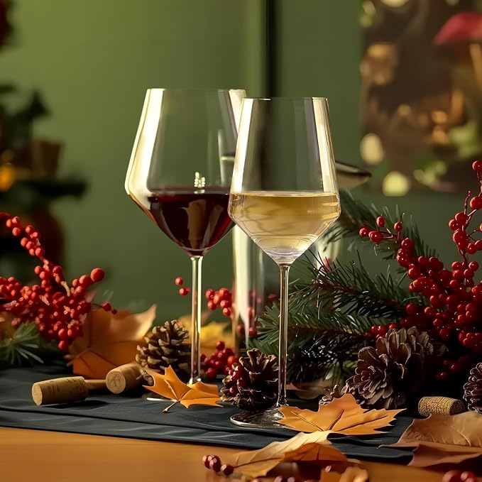 Physkoa Wine Glass Set of 4 – 2 Red (23oz) & 2 White (14oz) Hand-Blown Crystal Glasses with Corkscrew, Perfect Gifts for Birthday, Engagement, Wedding & Housewarming Mother's Day