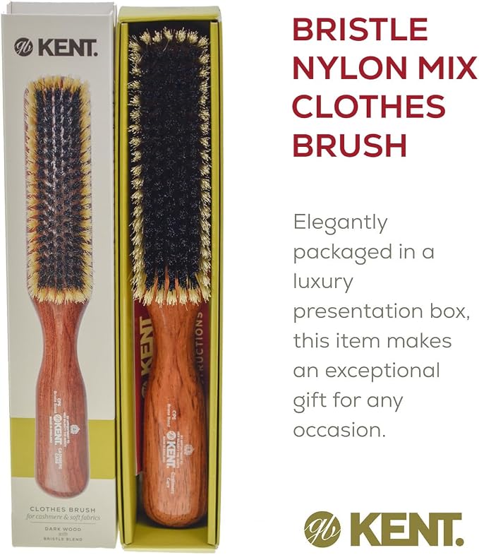 Kent CP6 Clothes Brush. Cashmere Care Dark Wood with Black & White Boar Bristle, Lint Remover for Wool and Silk for Keeping Delicate Fabrics Free from Fibres, Fluff and Pet Hair. Made in England