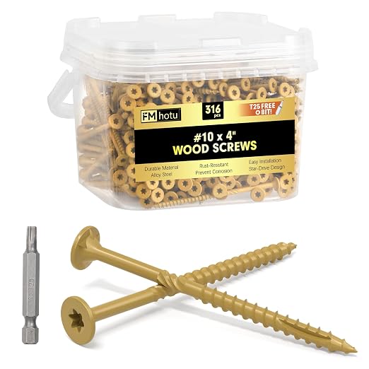#10 x 4” Deck Screws, 316Pcs Star Drive Wood Screws | Rust Resistant Timber Screws for Timber/Log/Landscaping Wood, T25 Star Bit Included, Yellow