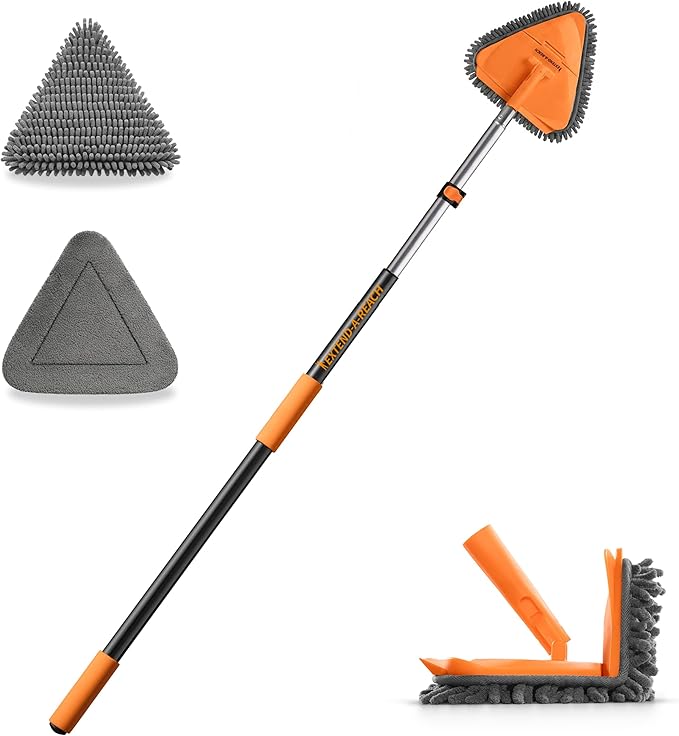 5-8 ft Wall Cleaner Tool with Extension Pole // 3-in-1 Wall Washer Mop for Painted Walls, Baseboards, Windows and High Ceilings // Long Handle Wall and Baseboard Cleaning Mop with 4 Replacement Pads