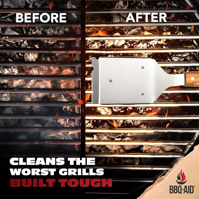 Bristle Free Steam Grill Brush and Scraper for Outdoor Grill | 100% replaceable steam scrub pad, built-in scraper, grill cleaner; no shedding, safe for all grill grates