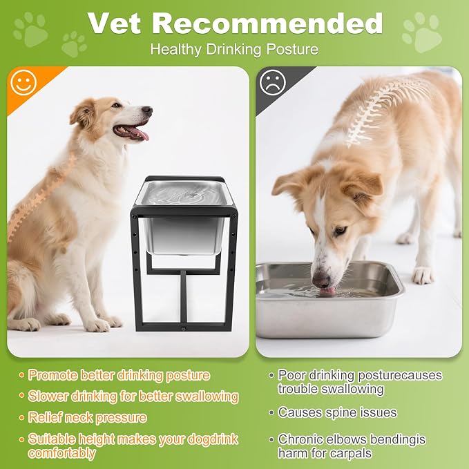 Adjustable Height Elevated Large Dog Water Bowls with Stainless Steel Bowls and Metal Stand，4-Level (8/10/12/14 Inches) Pet Bowl for Dogs for Large Medium Dogs - Durable, Easy to Clean (2gallon)