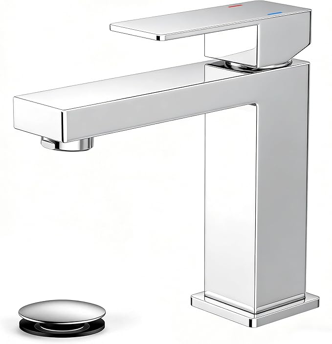 FORIOUS Bathroom Faucets for 1 or 3 Hole Sink, Chrome Single Handle Bathroom Faucet with Pop-up Drain and Supply Lines, Suitable for Vanity RV Lavatory Restroom