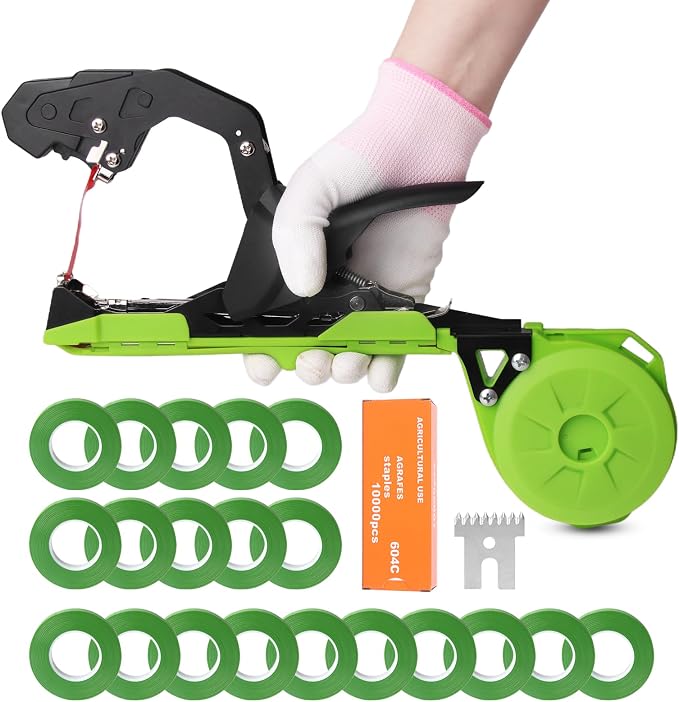 Cekegon Plant Tying Machine, 420g Tapener Tying Tool Plant Tying Tool | 20 Rolls Tape 10000pcs Staples Green