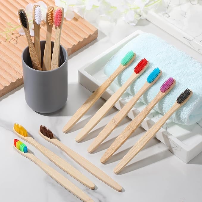 Sieral 12 Pcs Bamboo Toothbrushes Bulk, Soft Bristle Bamboo Toothbrush, Individually Wrapped for Adults Travel Family Hotel Party, 7 Inch 12 Color