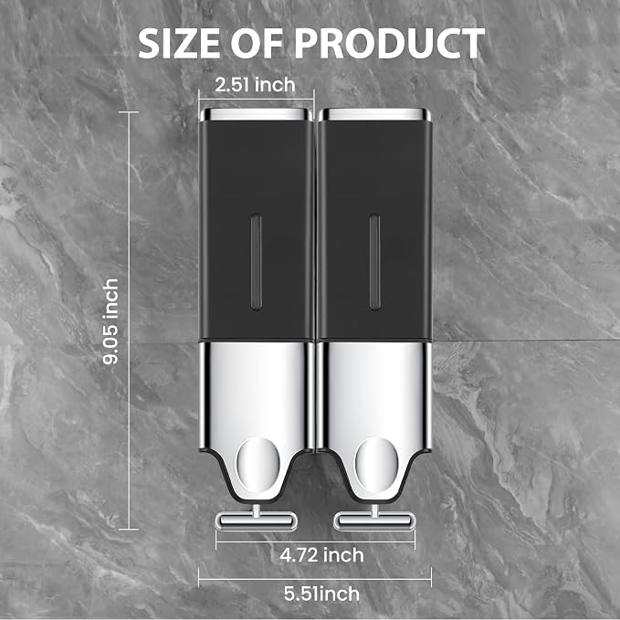 EHORIA Shampoo and Conditioner Dispenser,Shower Soap Dispenser | Shower Dispenser 2 Chamber No Drill,Wall Mounted Refillable Bottles,18.6oz 2 -in-1,Shower Accessories for Bathroom,RV&Hotel