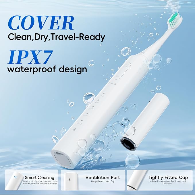 SEIGA Sonic Electric Toothbrush for Adults, Rechargeable Travel | Protective Cover,5 Modes &3 Intensities,60-Day Battery Life,Magnetic Wall Mount,Smart Timer,USB-C Charging,IPX7 Waterproof