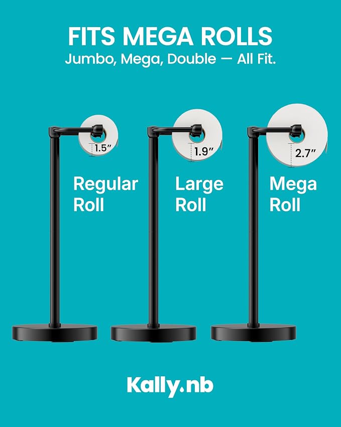 Toilet Paper Holder Stand, Free Standing Toilet Paper Roll Holder, Matte Black 304 Stainless Steel, 4.82 lbs Weighted Base, Bathroom Tissue Holder, 22.8" Height