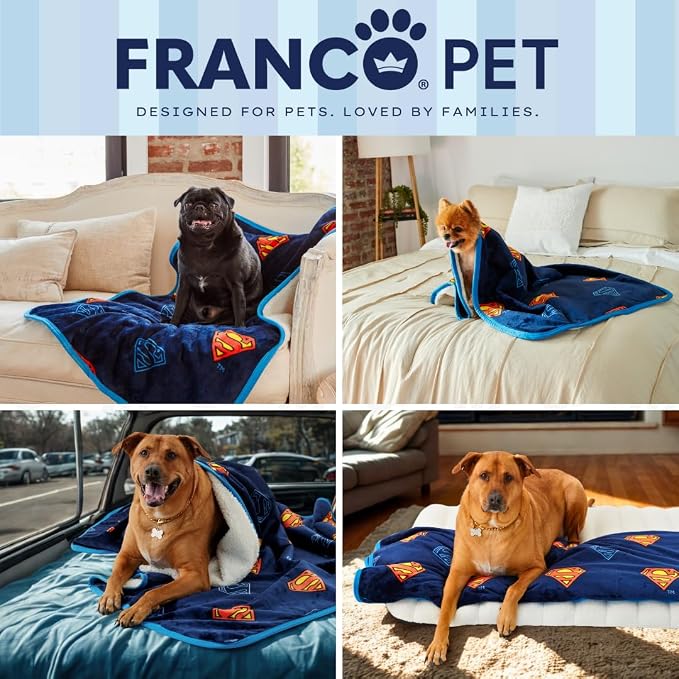 Superman DC Comics Waterproof Dog Bed Cover, Large 30x40 Pet Blanket for Furniture Bed Couch Sofa, (Officially Licensed) by Franco