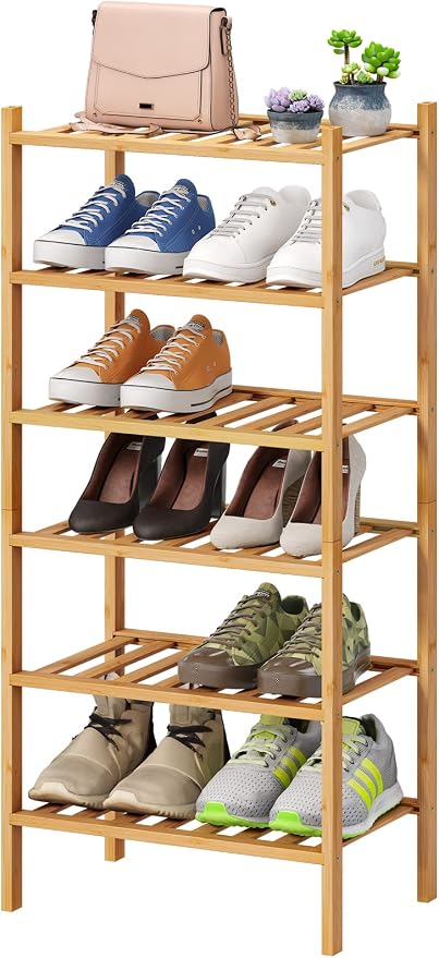 viewcare Small Shoe Rack, 6-Tier Shoe Shelf for Entryway, Bamboo Wood Shoe Rack for Closet & Hallway, Long 17.2IN | Beautiful | Functional | Sturdy | Durable