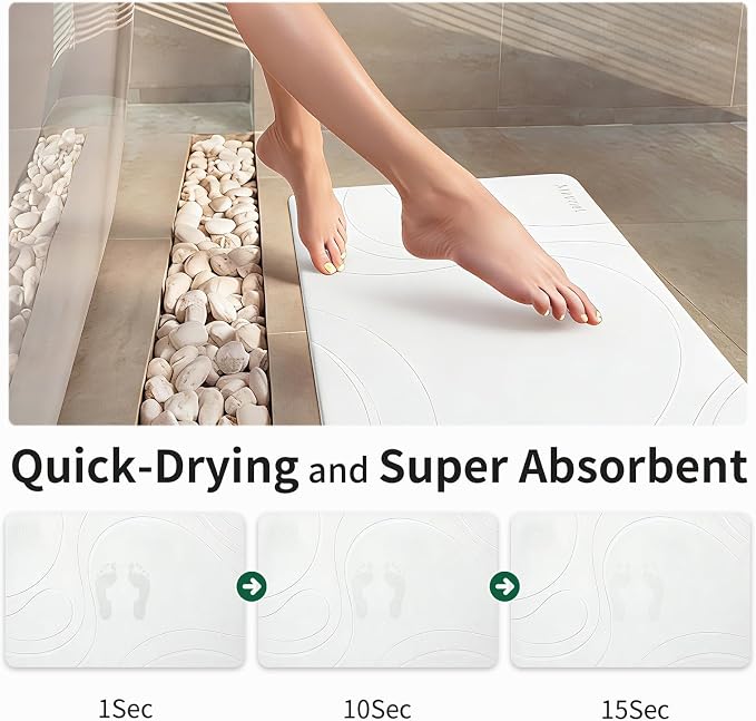 XMarrat Stone Bath Mat, 23.6'' x 15.4'' Super Absorbent Diatomaceous Earth Bath Mat Large, Quick Drying Non-Slip Diatomite Stone Bath Mats for Bathroom, Easy to Clean