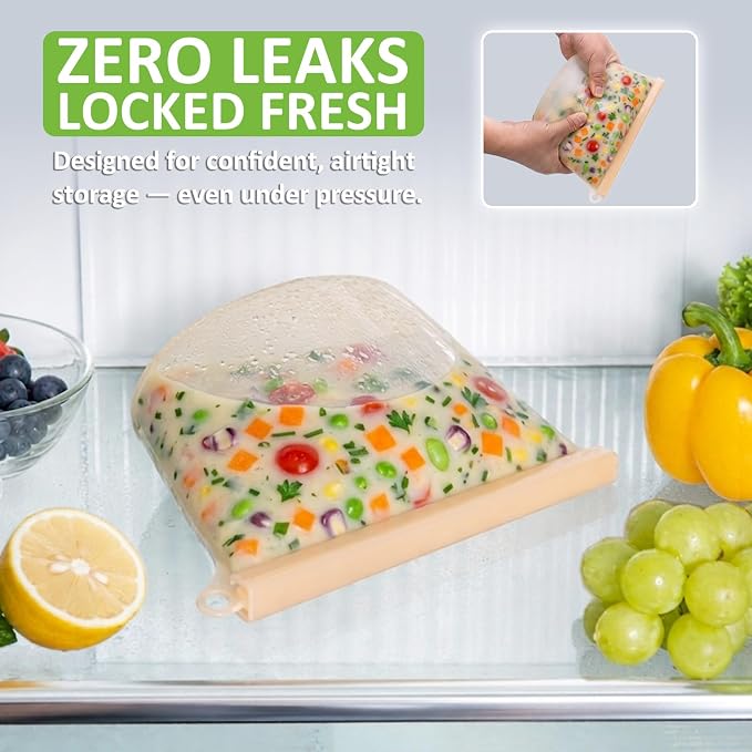 100% Reusable Silicone Bags for Food Storage, 12 Pack Double-Lock Reusable Bags Stand-Up Wide-Mouth Leakproof for Soup, Sous Vide, Freezer Microwave Dishwasher Safe, 4 Half Gallon 4 Sandwich 4 Snack