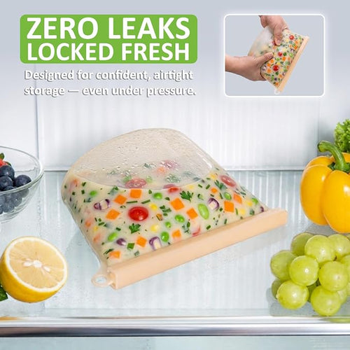 100% Reusable Silicone Bags for Food Storage, 12 Pack Double-Lock Reusable Bags Stand-Up Wide-Mouth Leakproof for Soup, Sous Vide, Freezer Microwave Dishwasher Safe, 4 Half Gallon 4 Sandwich 4 Snack