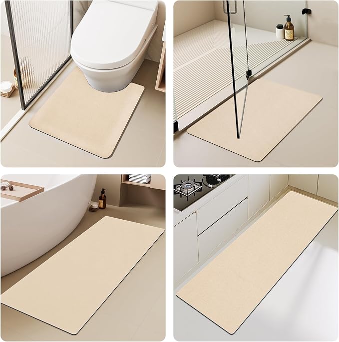 TYUU Bath Mat, Bathroom Rugs Non Slip Washable Thin Absorbent Quick Dry Bath Mat Fits Under Door Bathroom Floor Mat Perfect for Bath, Shower, or Sink 20"x48" Beige