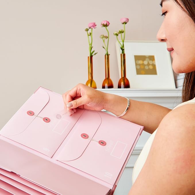 The Folio® Important Document Organizer by Savor | Binder with Guided Labels, Acid-Free File Folder Organizer with 10 Pockets, Document Holder for Home Records, Legal and Medical Papers (Pink)