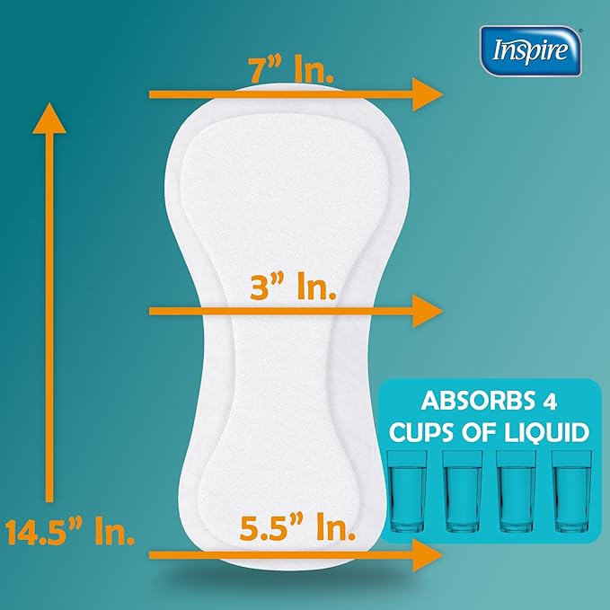 Inspire Ultra Absorbency Incontinence Booster Pads | Absorbs Over 4 Cups! | for Women or Men, Adhesive Strip Use in Incontinence Underwear and Diapers Leak-Free (22 Count)