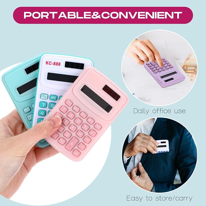 Flutesan 30 Pack Pocket Calculator Small Battery Powered Bulk Mini Size 4 Function Hand Held Basic Calculator for Students Kids School Home Office(Red, Blue, Green, Black, Pink, Purple)